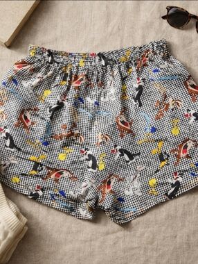 Vintage 90s Looney Tunes Mania Silk Boxers 1X Houndstooth AOP Lounge Shorts Rare